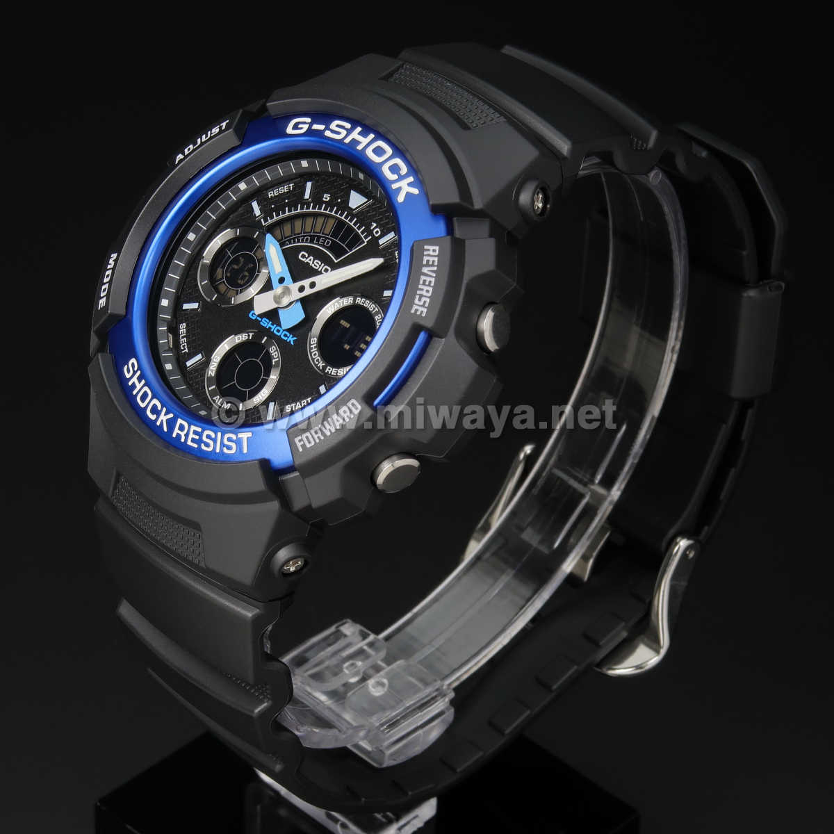 カシオ G-SHOCK AW-591 アナデジ 黒 青 カラビナ仕様 - 時計